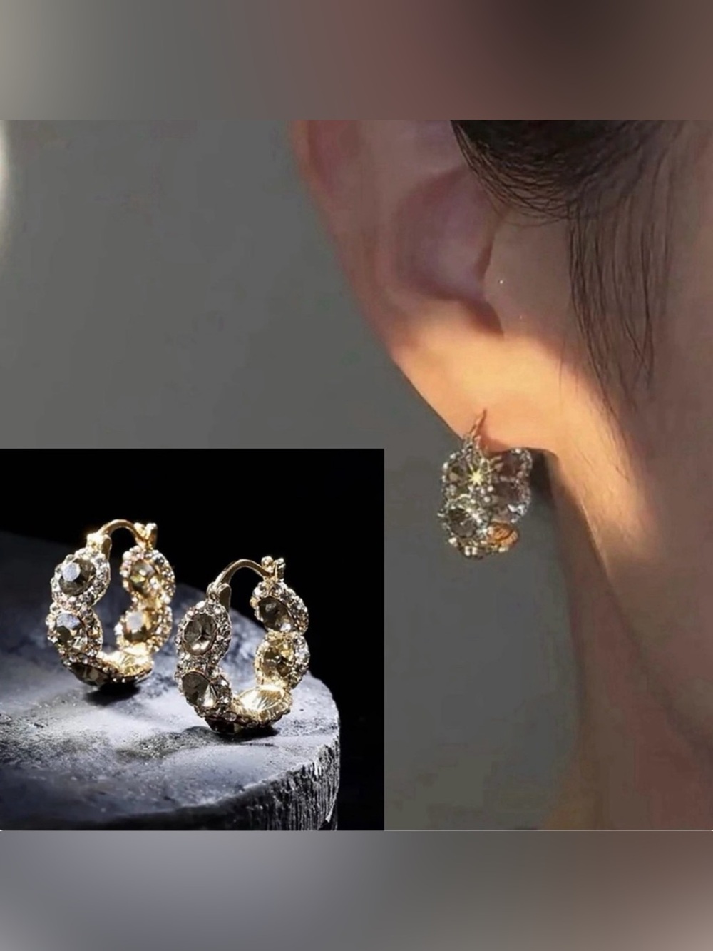 2/$30🌵 Gray Smoke Crystal Rhinestone Hoop Earrings Huggies Sparkle Jewelry NEW